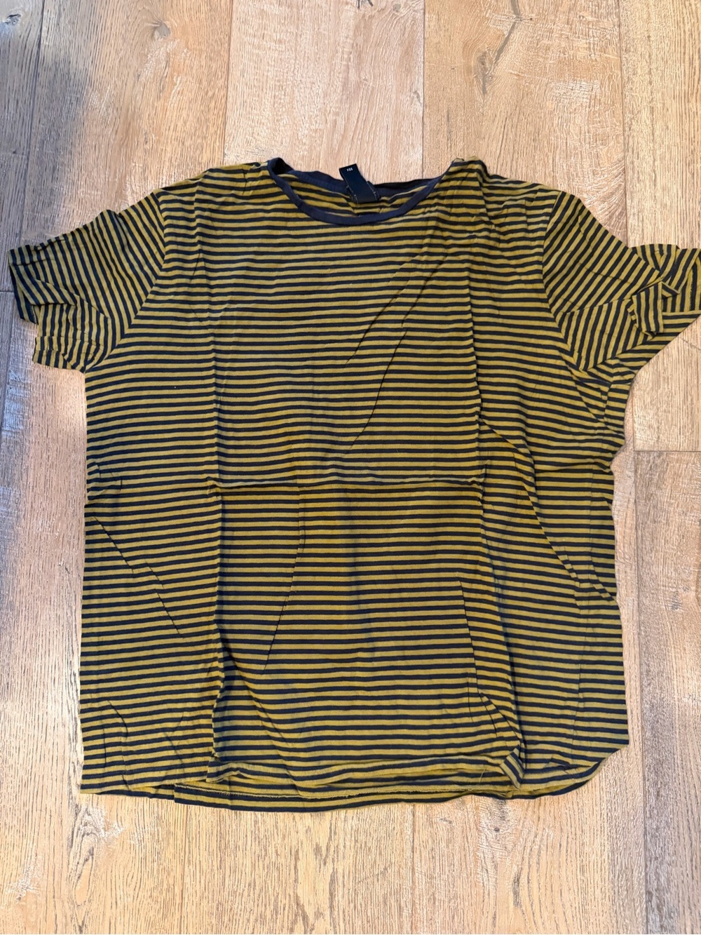 H&M Olive Green and Black Striped Short-Sleeve Crew Tee